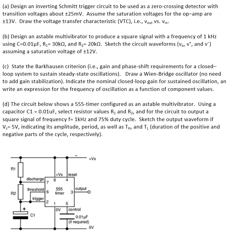 Solved (a) Design an inverting Schmitt trigger circuit to be | Chegg.com