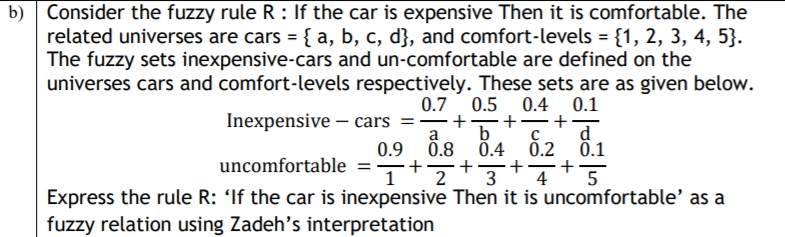 Solved = b) Consider the fuzzy rule R: If the car is | Chegg.com