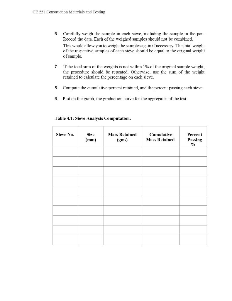 Solved Laboratory No. 3 SIEVE ANALYSIS A suitable graduation | Chegg.com