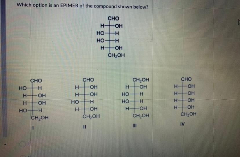 Solved Which option is an EPIMER of the compound shown | Chegg.com
