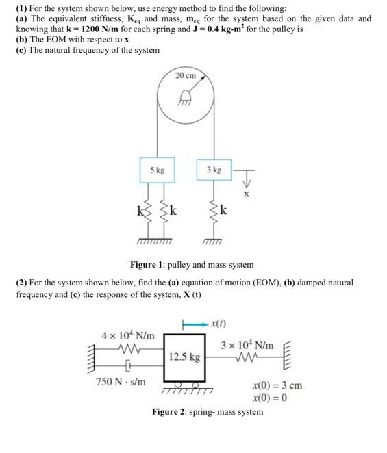 Solved (1) For the system shown below, use energy method to | Chegg.com
