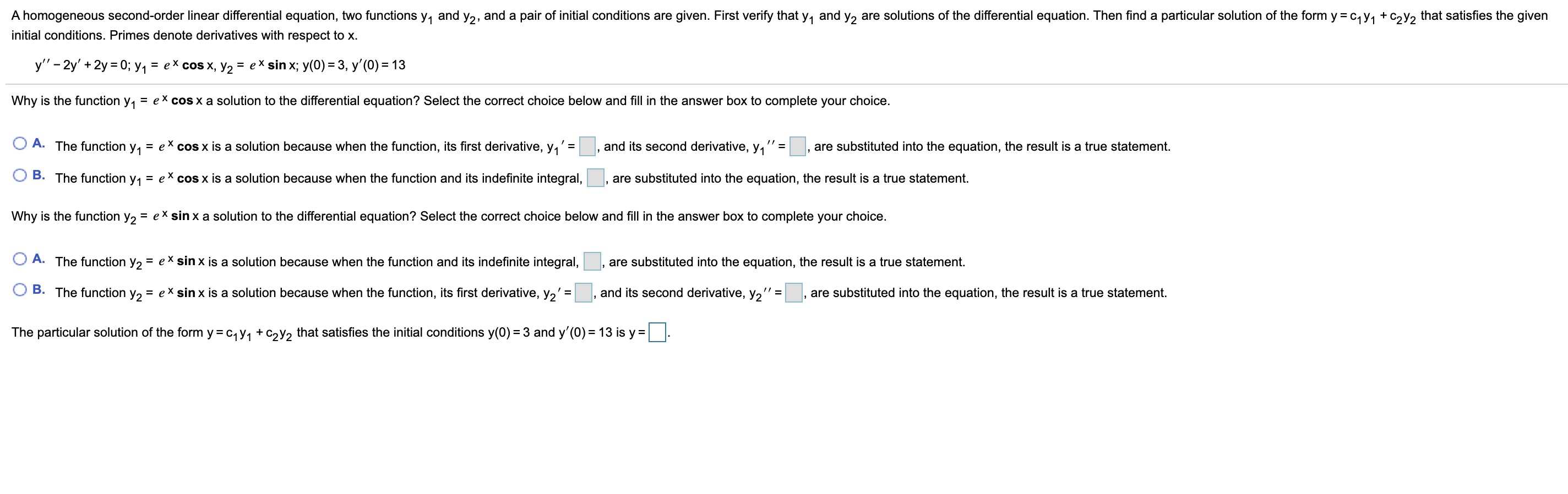 Solved a homogeneous second order linear differential chegg