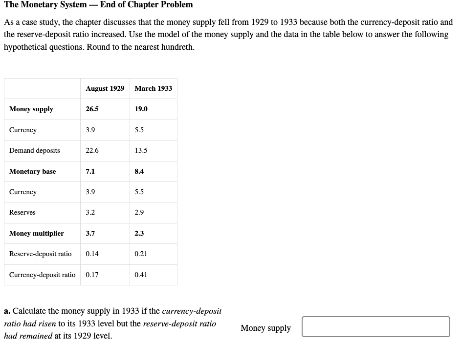 Solved The Monetary System - End Of Chapter Problem As A | Chegg.com