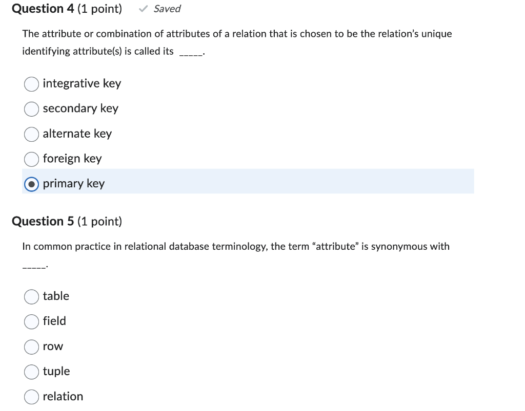 Solved The attribute or combination of attributes of a Chegg