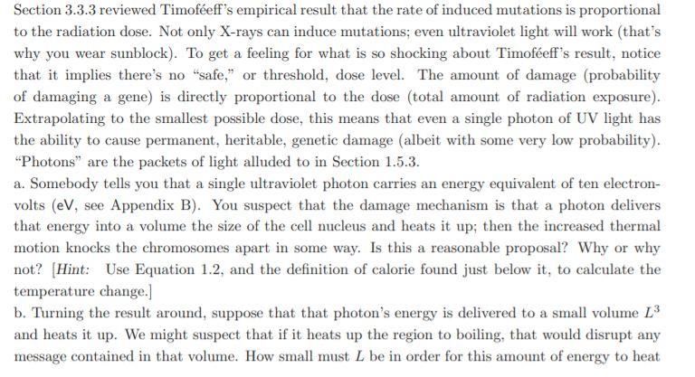 Solved Section 3.3.3 reviewed Timoféeff's empirical result | Chegg.com