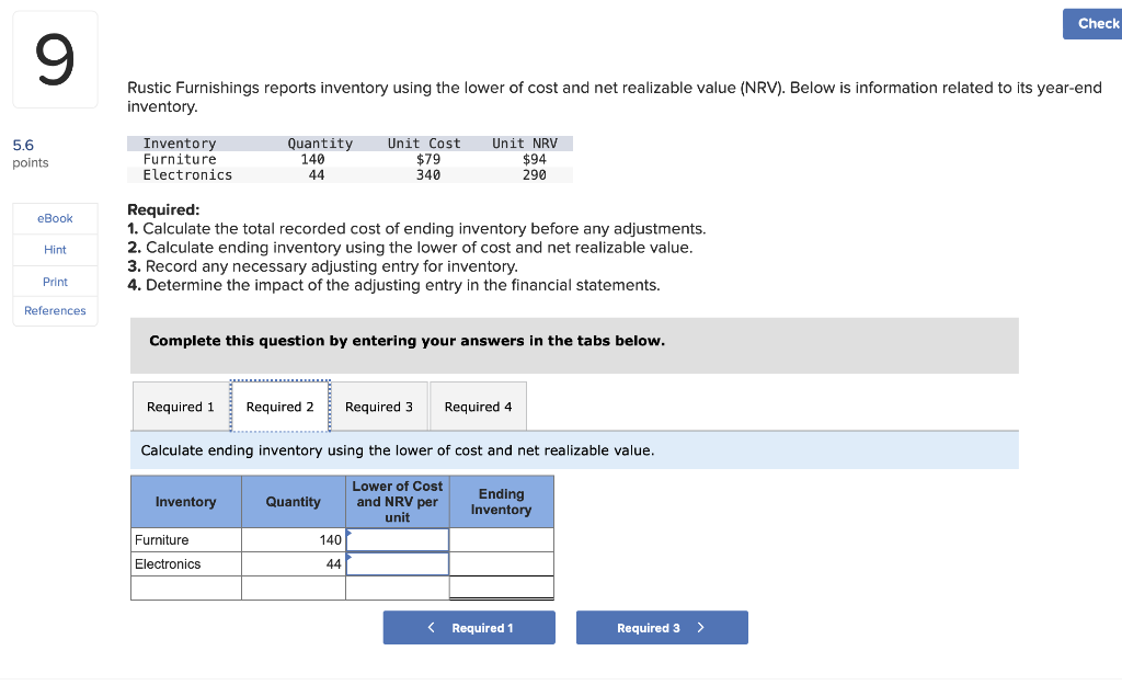 Solved Rustic Furnishings reports inventory using the lower