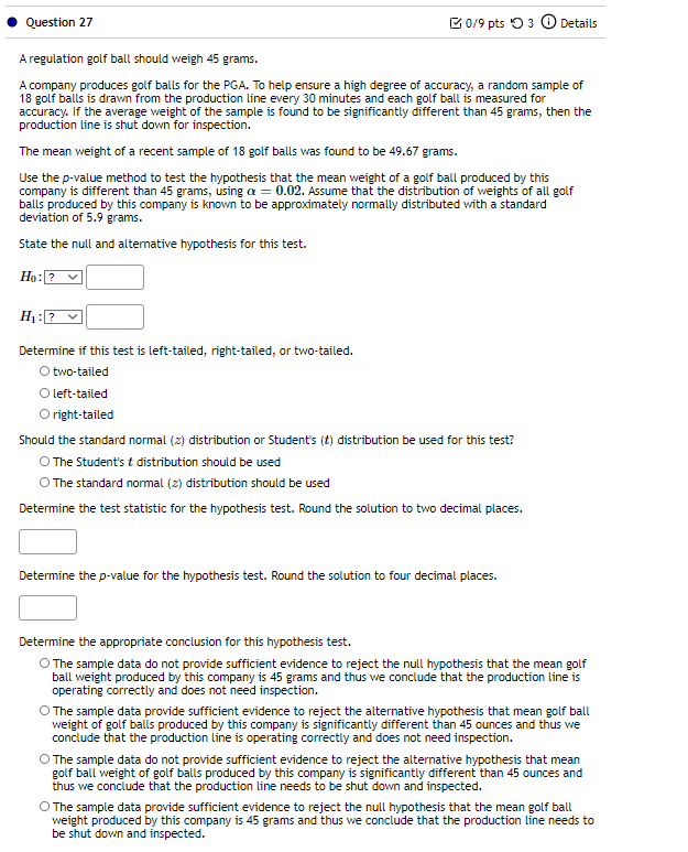 Solved Question 27 0/9 pts 3 Details A regulation golf ball