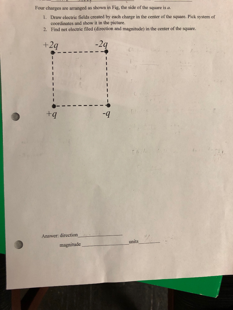 Solved Four charges are arranged as shown in Fig, the side | Chegg.com