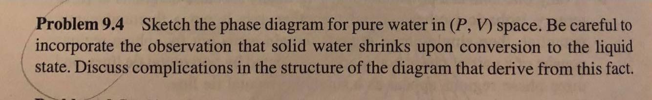 Solved Problem 9.4 Sketch the phase diagram for pure water | Chegg.com