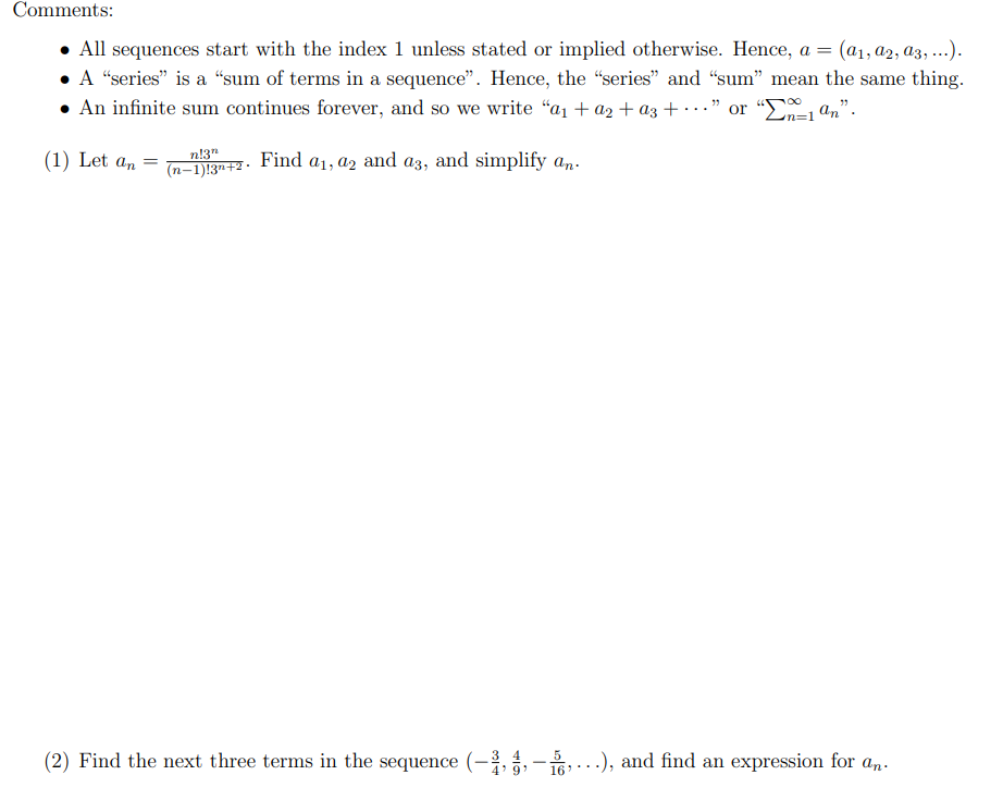 Solved - All sequences start with the index 1 unless stated | Chegg.com