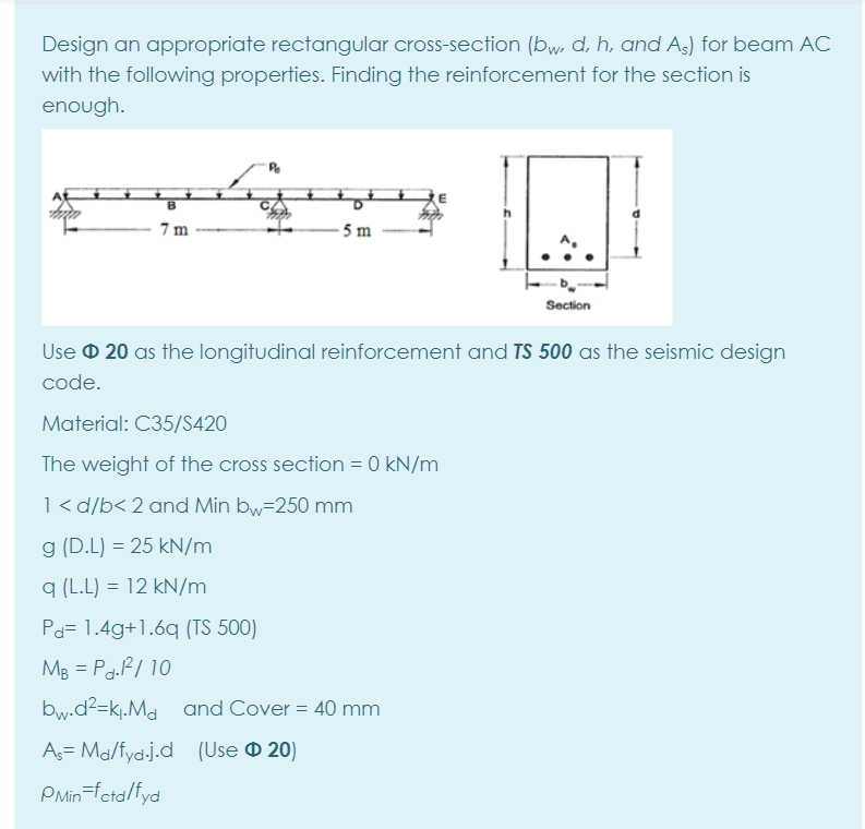 Solved Design an appropriate rectangular cross-section (bw, | Chegg.com