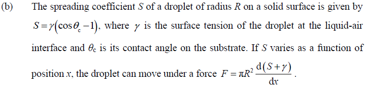 Solved (b) The spreading coefficient S of a droplet of | Chegg.com