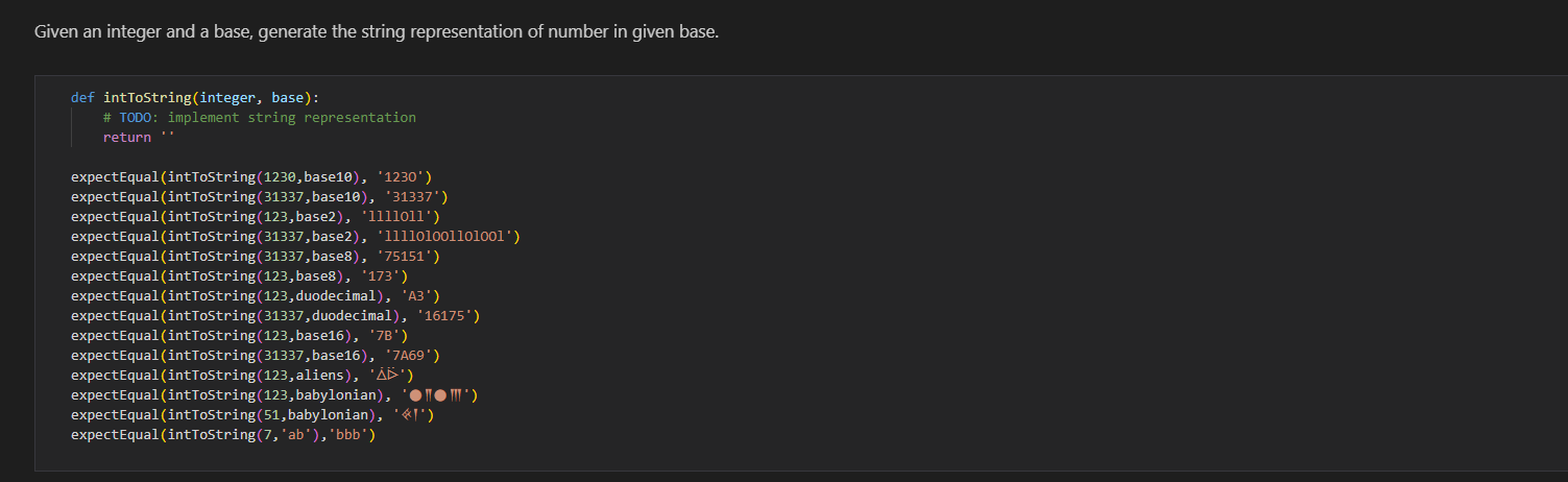 Solved Given an integer and a base, generate the string | Chegg.com