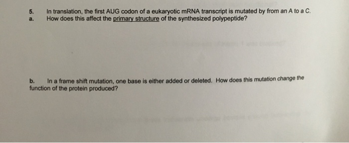 Solved 5. In translation, the first AUG codon of a | Chegg.com