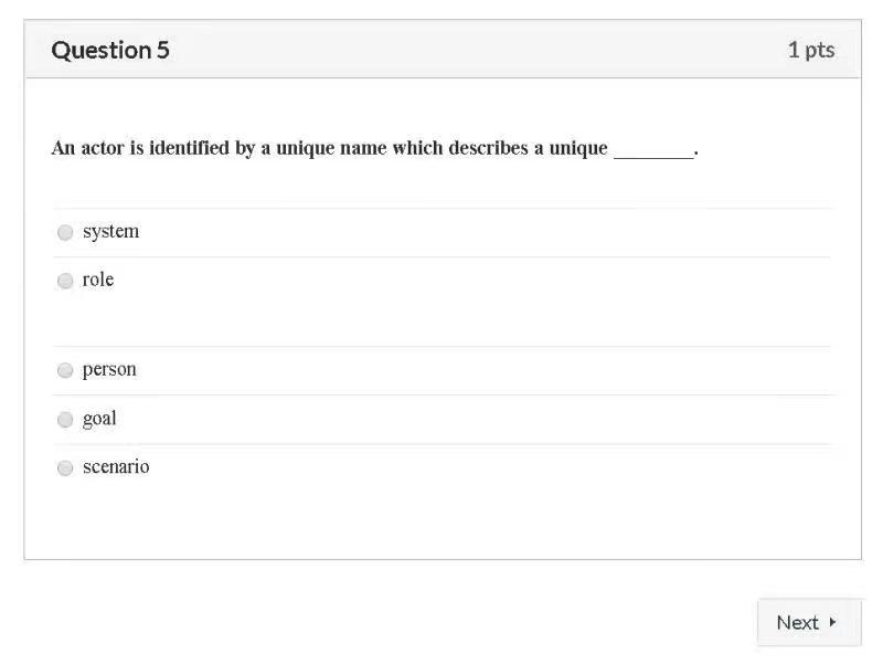 Solved Question 5 1 pts An actor is identified by a unique | Chegg.com