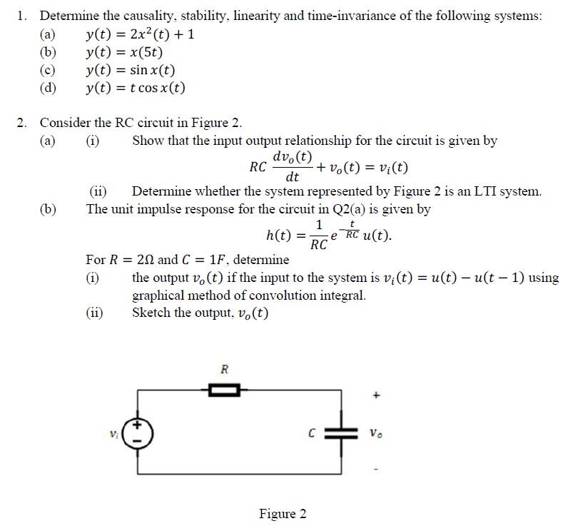 Solved 1 Determine The Causality Stability Linearity A Chegg Com