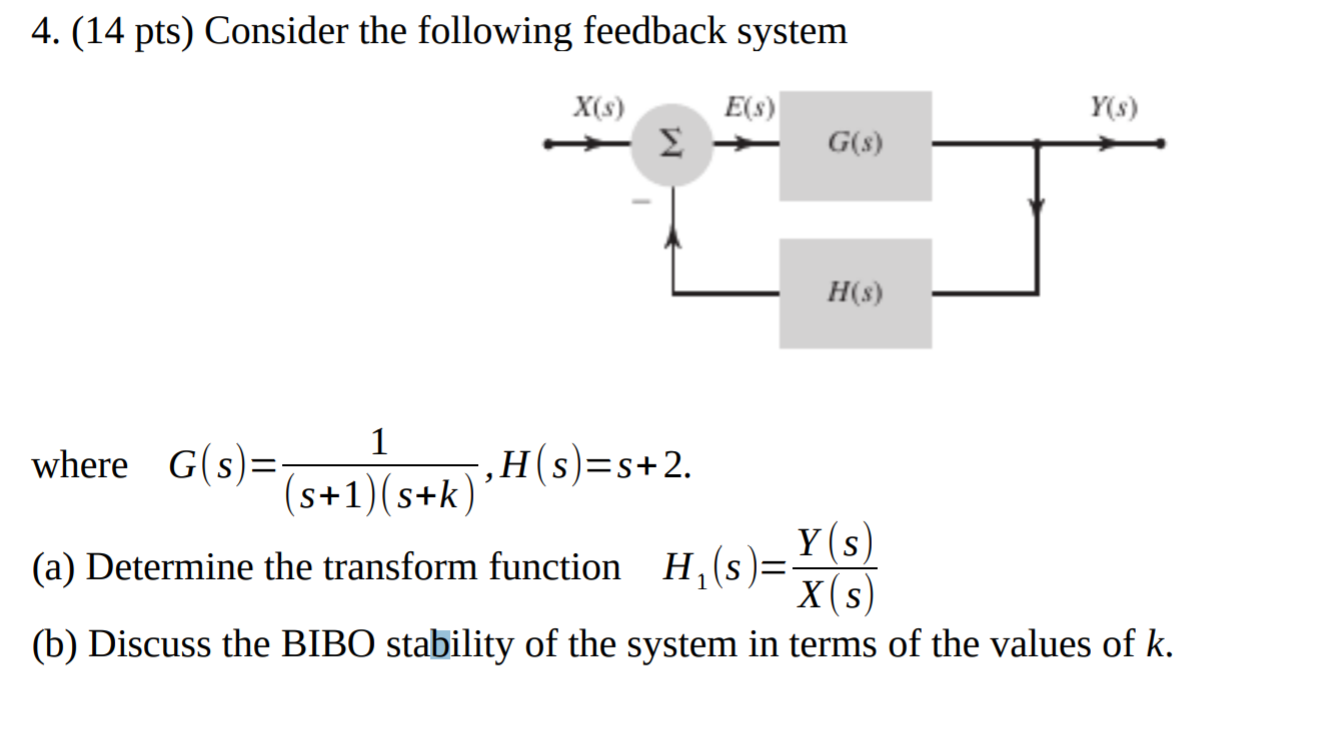 Solved 4. (14 pts) Consider the following feedback system | Chegg.com