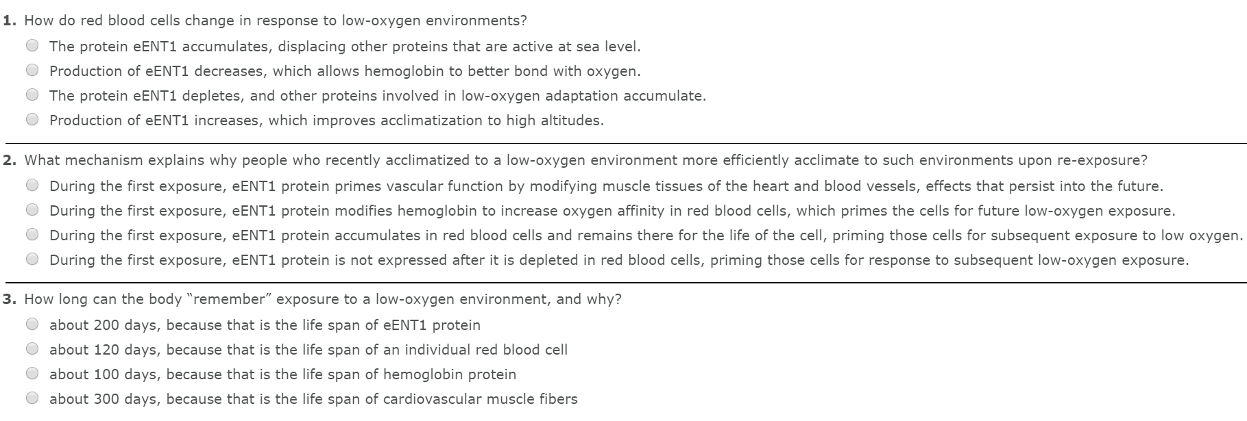 Solved 1. How do red blood cells change in response to | Chegg.com