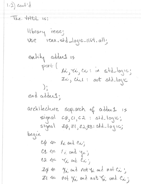 Solved % 1.2) Write the VHDL for a one- ore-bit addee col | Chegg.com