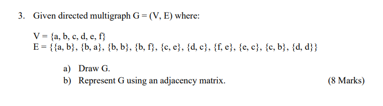 Solved 3 Given Directed Multigraph G V E Where