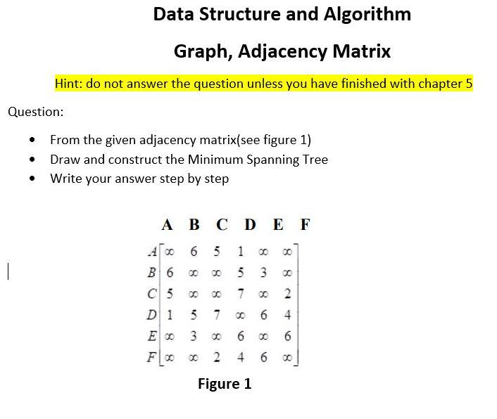 Solved Data Structure and Algorithm Graph, Adjacency Matrix | Chegg.com