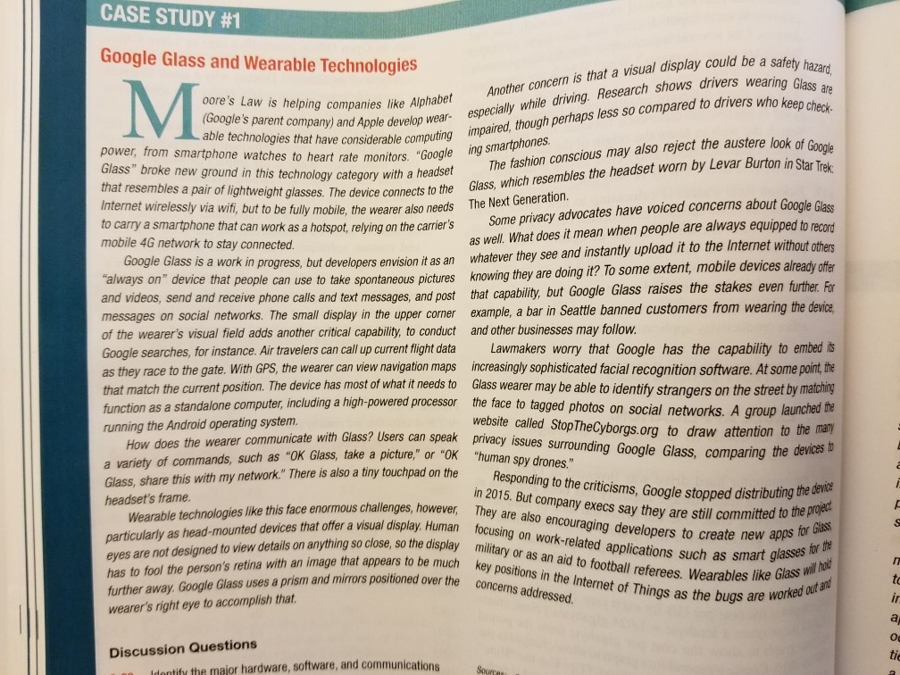 Solved CASE STUDY #1 Google Glass and Wearable Technologies | Chegg.com