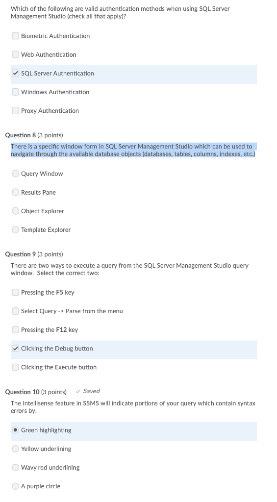 Which of the following are valid authentication | Chegg.com image.