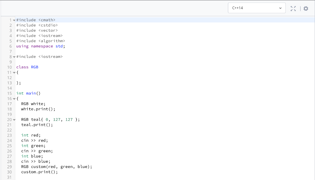 Solved Create Class RGB to function with provided code. When | Chegg.com
