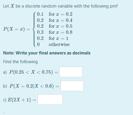 Solved Let X be a discrete random variable with the | Chegg.com