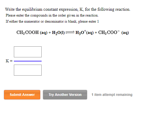 Solved Write The Equilibrium Constant Expression K For The 8232