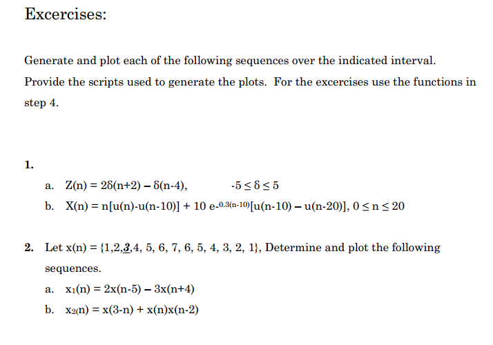 Solved Excercises: Generate and plot each of the following | Chegg.com