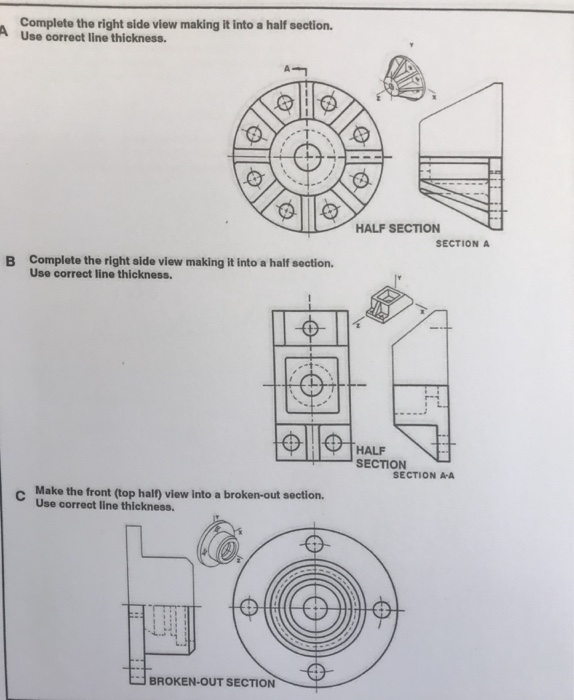 Solved Complete the right side view making it into a half | Chegg.com