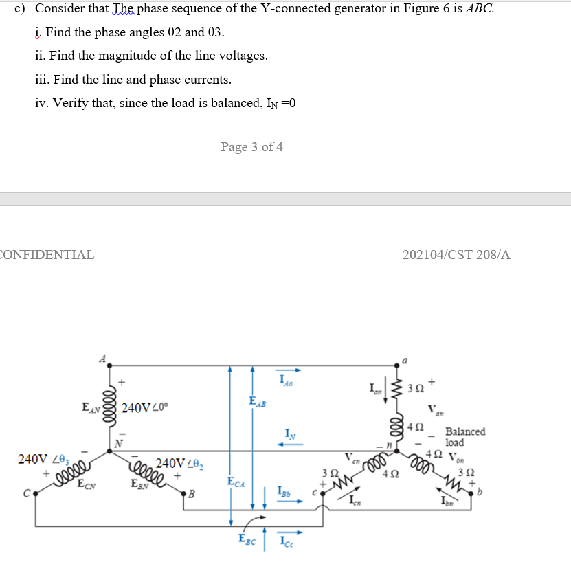 Solved c) Consider that The phase sequence of the | Chegg.com