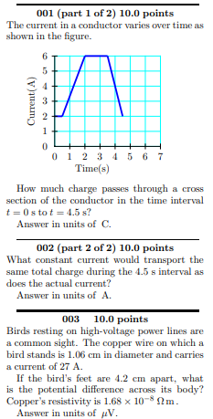 Solved 001 (part 1 of 2) 10.0 points The current in a | Chegg.com