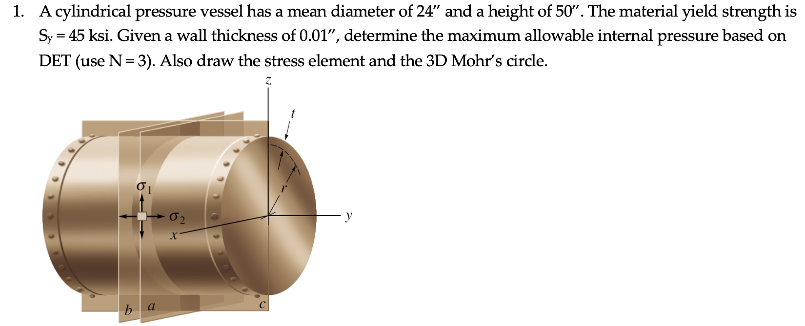 Solved A cylindrical pressure vessel has a mean diameter of