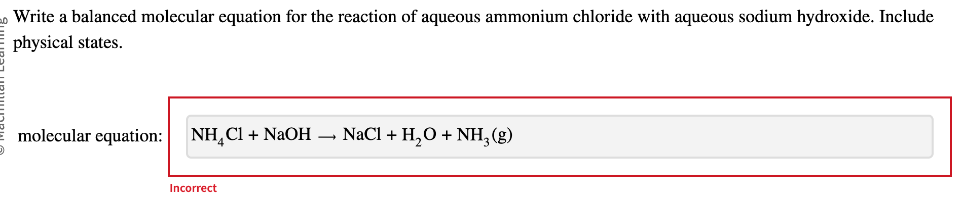 Solved Write a balanced molecular equation for the reaction | Chegg.com