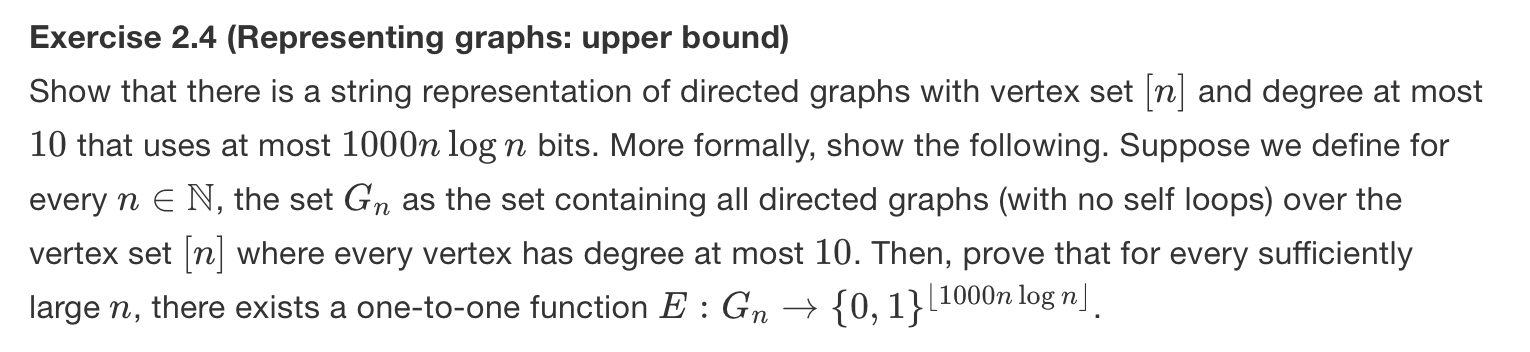 Exercise 2.4 (Representing graphs: upper bound) Show | Chegg.com