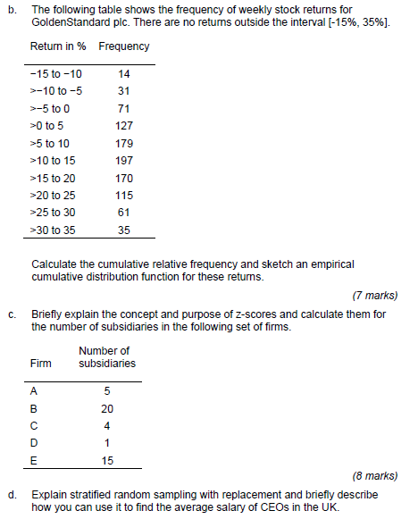 Solved B. The Following Table Shows The Frequency Of Weekly | Chegg.com