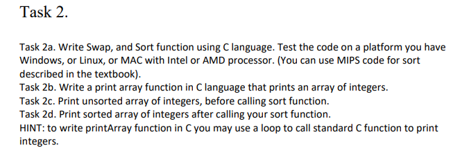 Solved Task 2. Task 2a. Write Swap, and Sort function using | Chegg.com