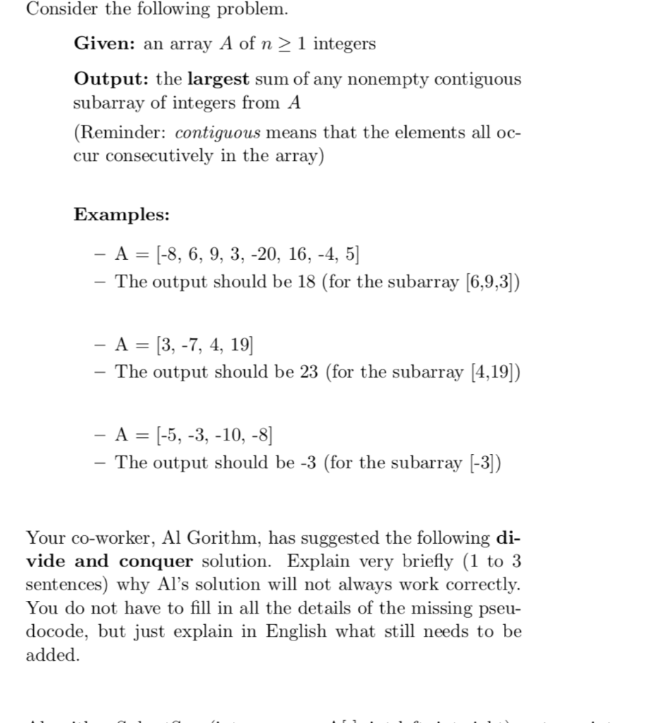 Solved Consider The Following Problem. Given: An Array A Of | Chegg.com