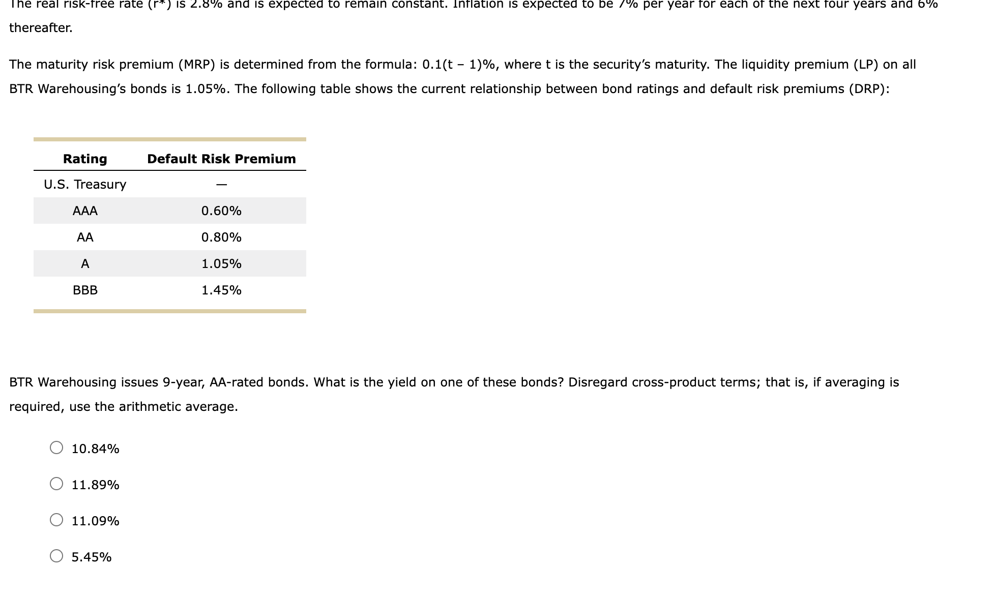 Solved thereafter. The maturity risk premium (MRP) is | Chegg.com