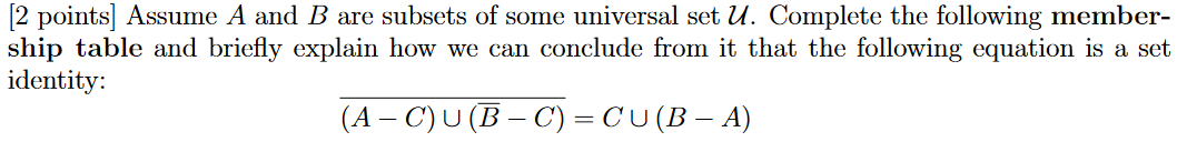 Solved [2 points] Assume A and B are subsets of some | Chegg.com