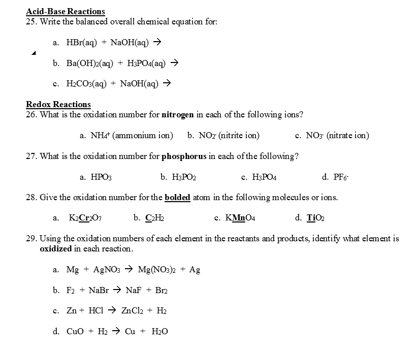 Solved Acid-Base Reactions 25. Write the balanced overall | Chegg.com