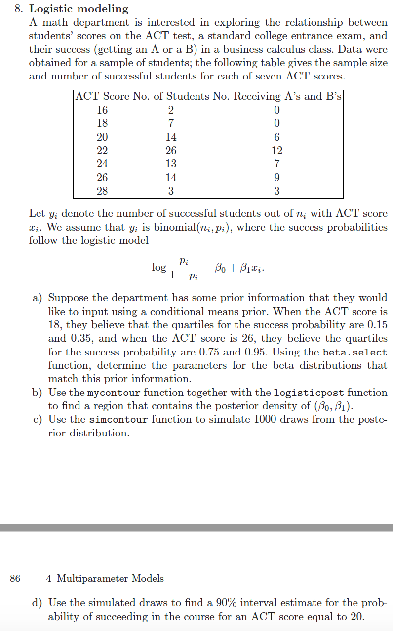 8. Logistic modeling A math department is interested | Chegg.com