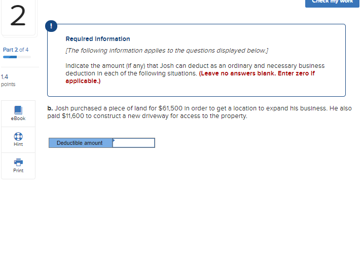 Solved Check my work 1 Part 1 of 4 Required Information [The | Chegg.com