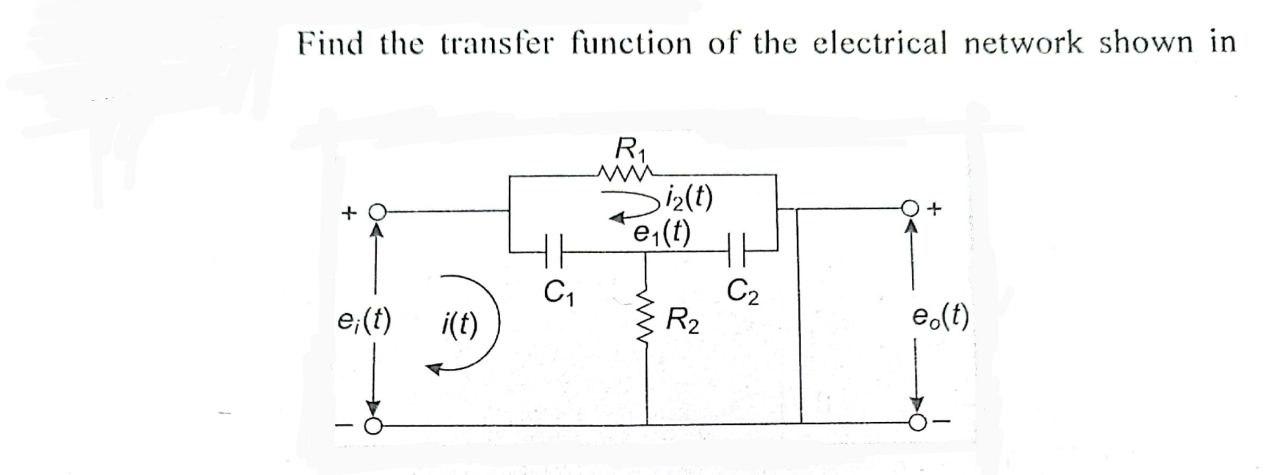 Solved Find the transfer function of the electrical network | Chegg.com