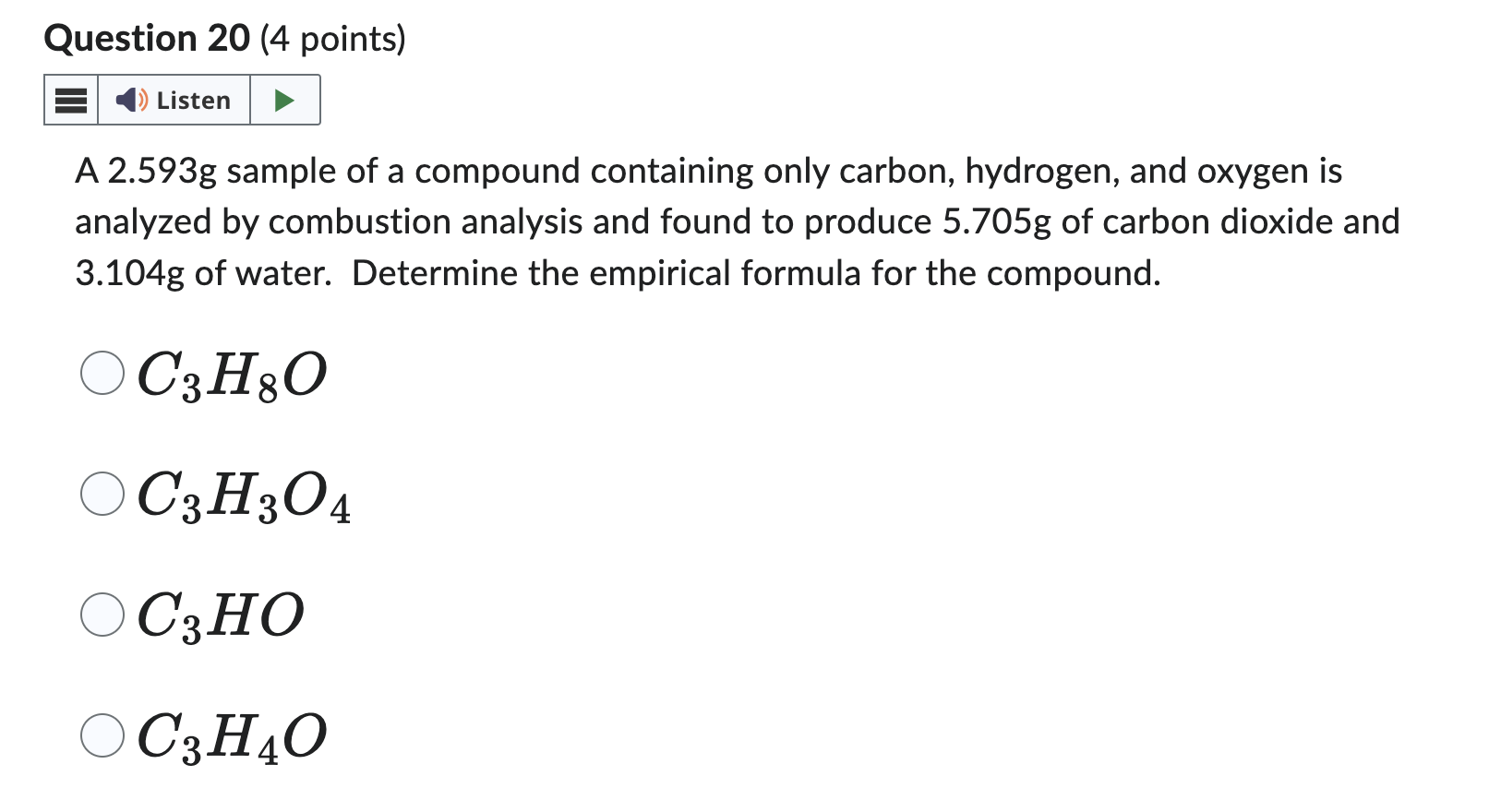 Solved A 2.593 g sample of a compound containing only | Chegg.com