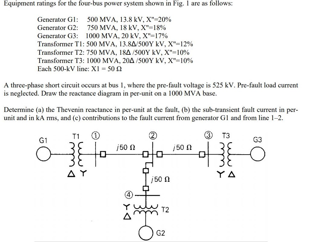 Solved Equipment ratings for the four-bus power system shown | Chegg.com