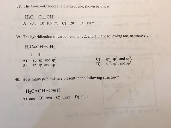 Solved The C-C-C bond angle in propyne, shown below, is | Chegg.com