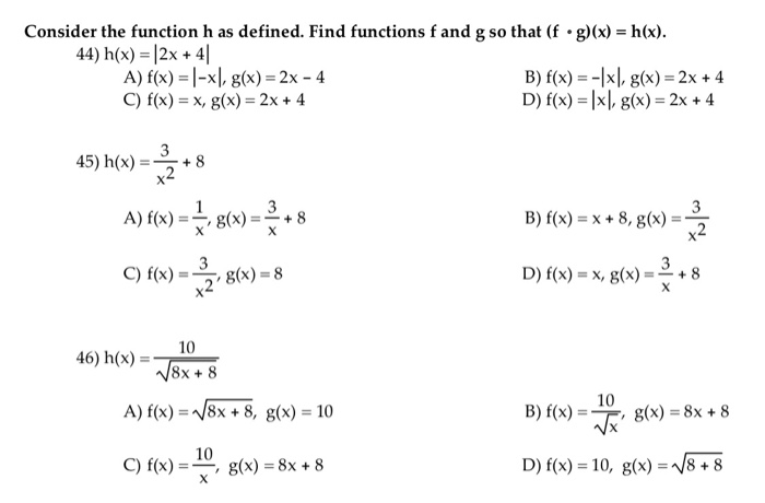 Solved Consider The Function H As Defined Find Functions F